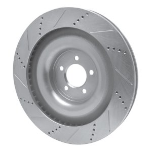 Jaguar XKR Brake Rotor (1) - Front Left - R1 Concepts - Drilled & Slotted - Silver - `08-`09